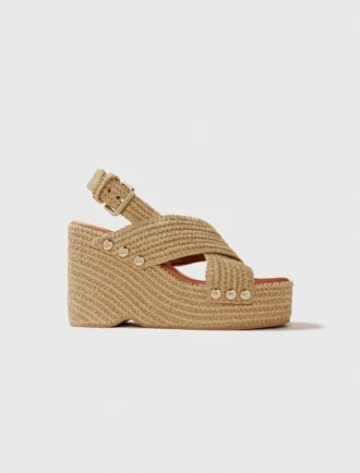 Sandaaltjes met sleehak en raffia-effect