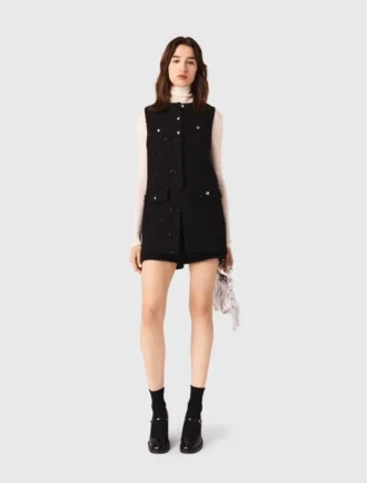 Tweed jumpsuit met strass-steentjes