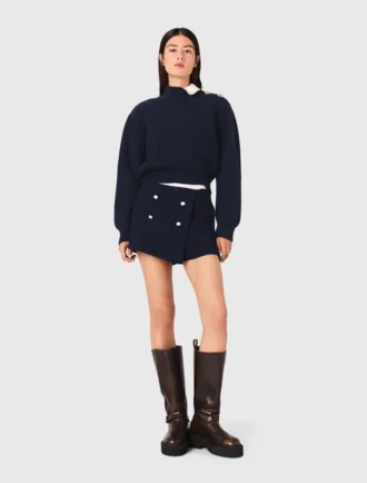 Tweed short met contrasterende tailleband