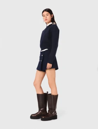 Tweed short met contrasterende tailleband