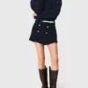 Tweed short met contrasterende tailleband