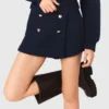 Tweed short met contrasterende tailleband