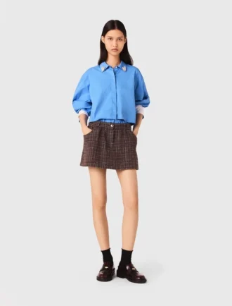 Tweed short met elastische tailleband