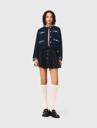 Tweedjasje met denimrand