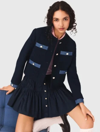 Tweedjasje met denimrand
