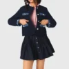 Tweedjasje met denimrand