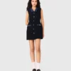 Tweedjurk met denimdetails