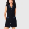 Tweedjurk met denimdetails