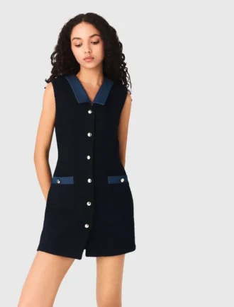 Tweedjurk met denimdetails