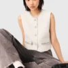 Tweedvest met parelrand
