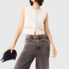 Tweedvest met parelrand