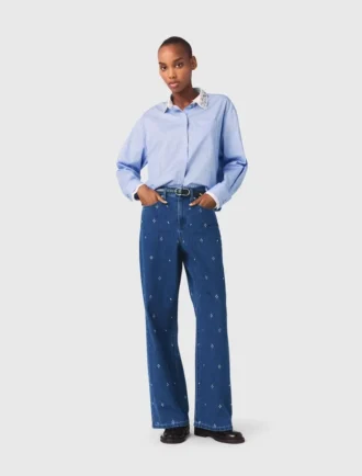 Wide jeans met strass-steentjes