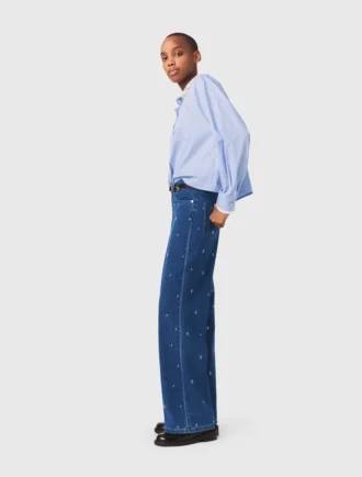 Wide jeans met strass-steentjes