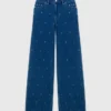 Wide jeans met strass-steentjes