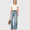 Wijd uitlopende jeans met bloemenborduursel