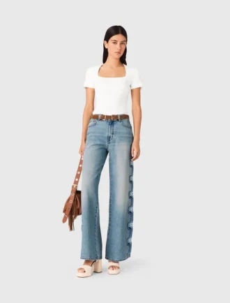 Wijd uitlopende jeans met bloemenborduursel