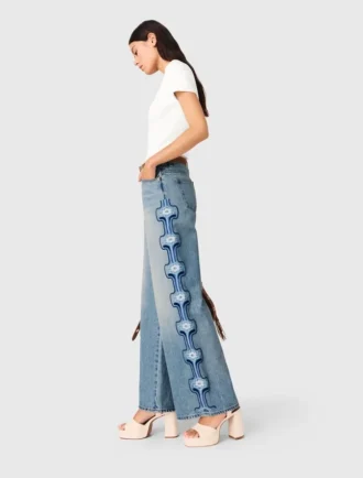 Wijd uitlopende jeans met bloemenborduursel