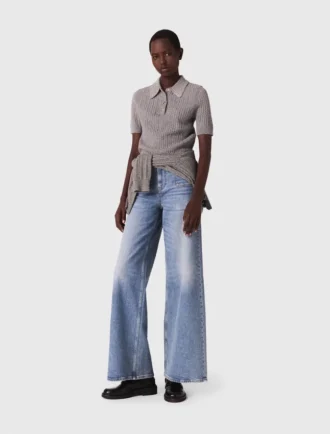 Wollen poloshirt met kraag met strass-steentjes