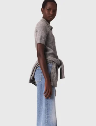 Wollen poloshirt met kraag met strass-steentjes